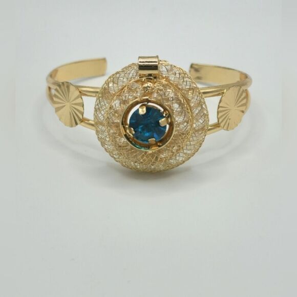 Gold sapphire floating stones cuff bracelet - Picture 1 of 9